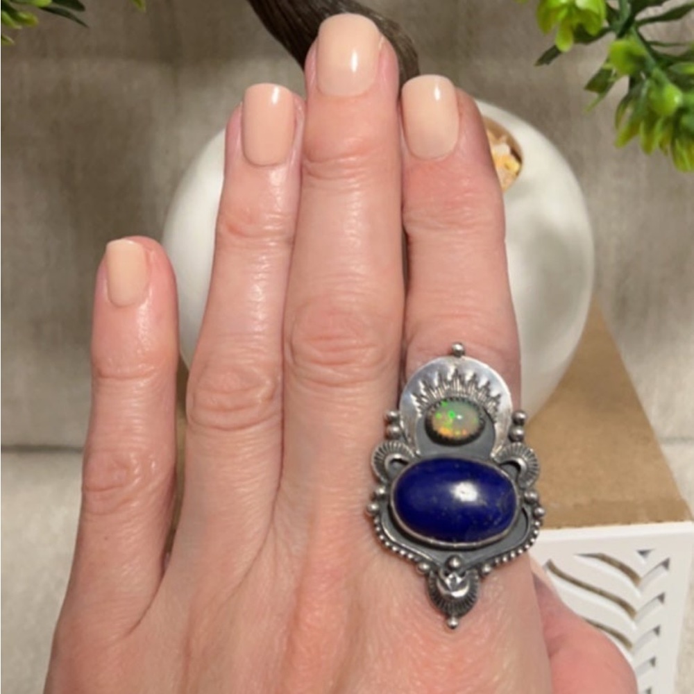 🔵🔆 Lapis and Opal Sterling silver ring
